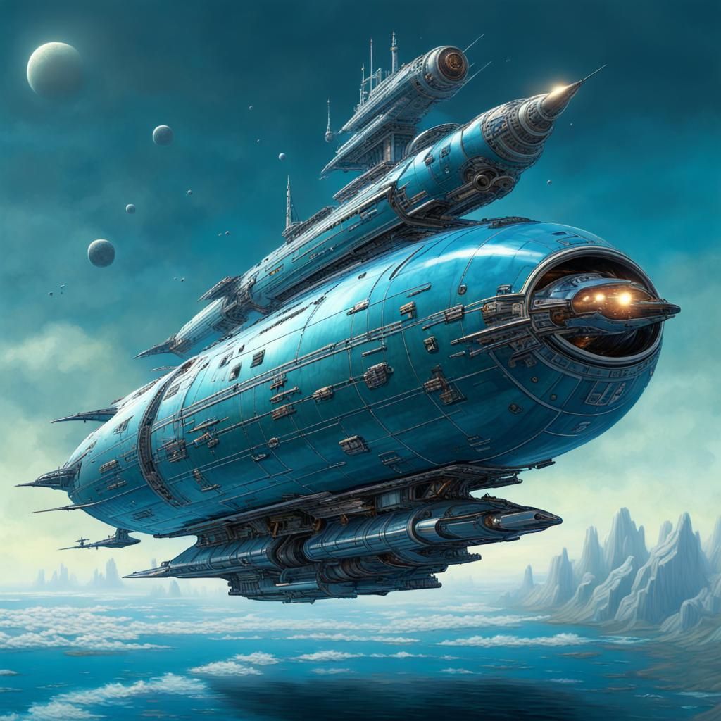 Jade Blue Starship, Peter Elson Style, passing through the "...
