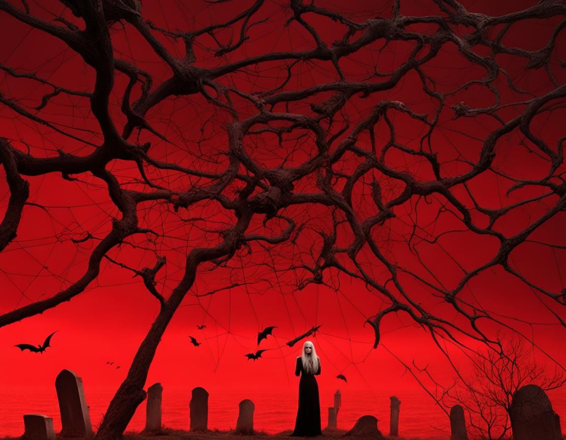 black branches. dead trees. graveyards. mausoleums. skeleton...