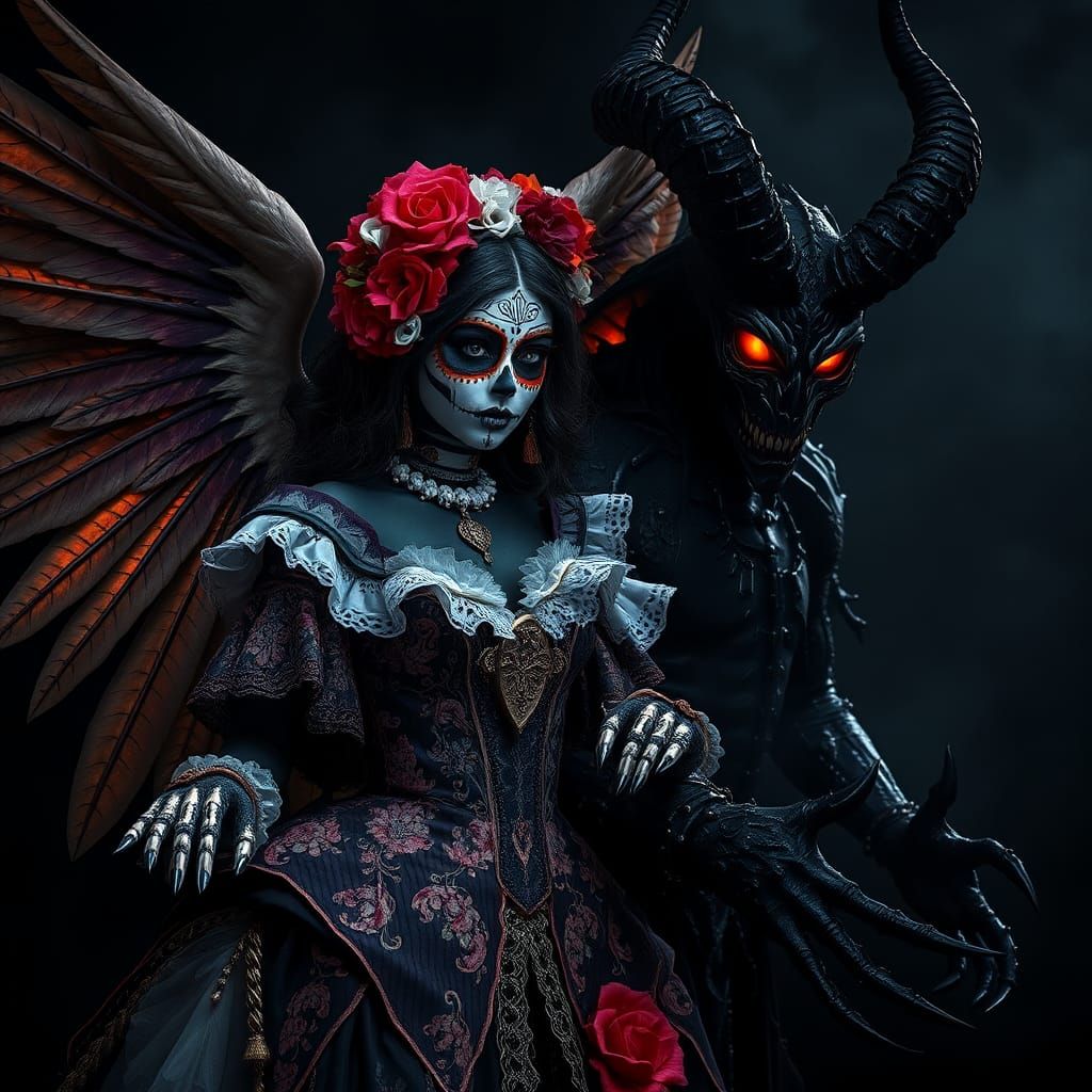 Femme ange et démon dia de Los muertos 