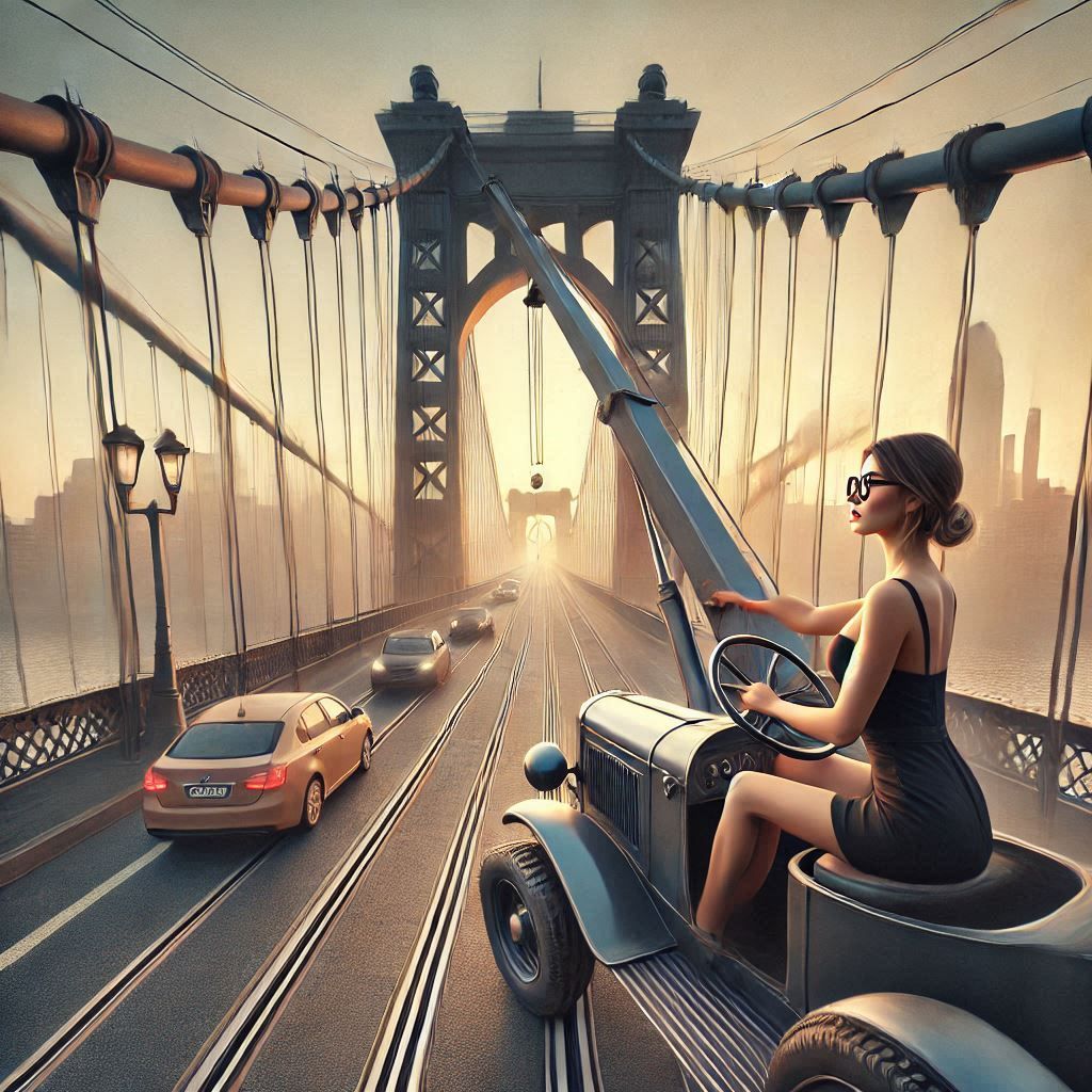 Crane on suspension bridge