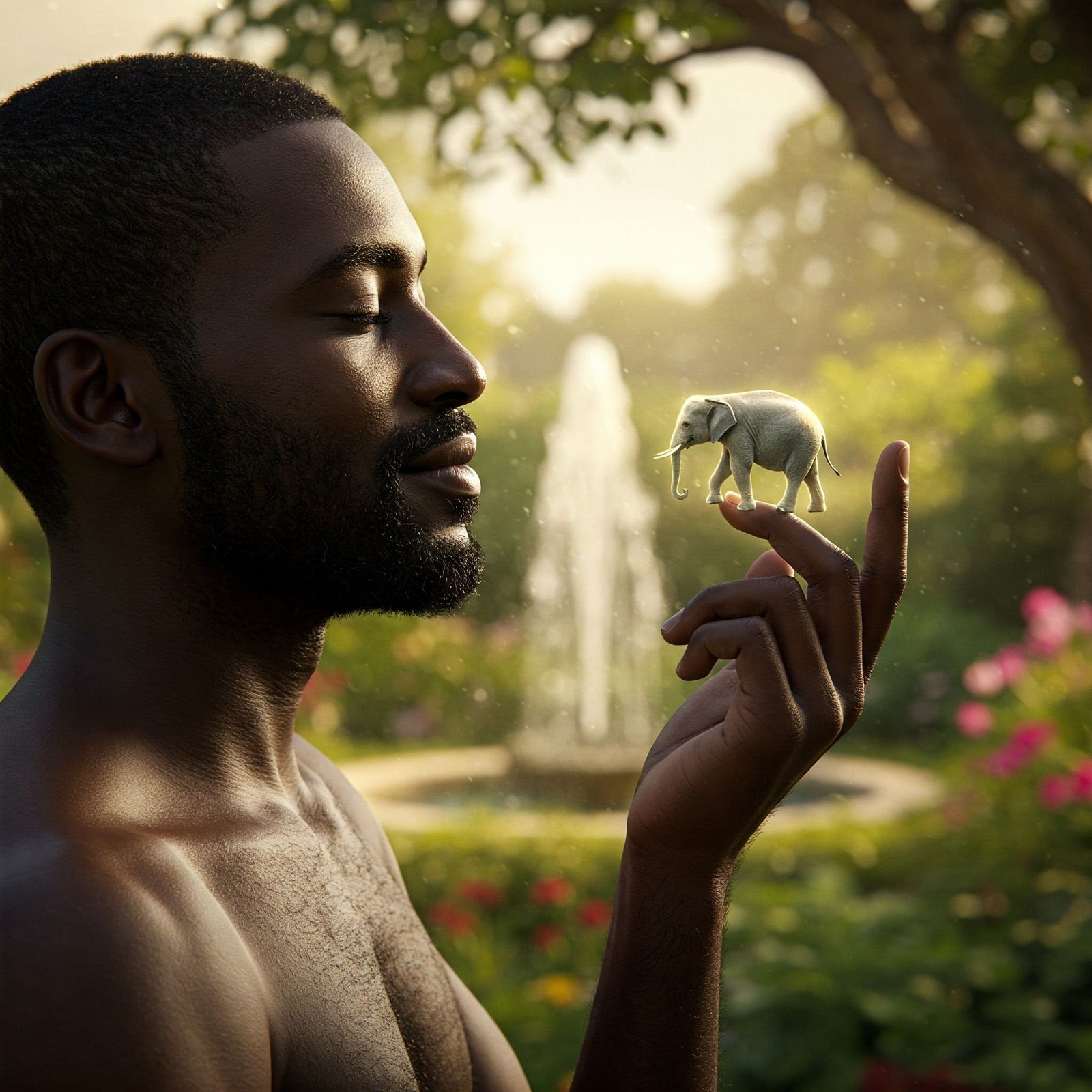 Man Holding Micro Elephant  by @Desplante