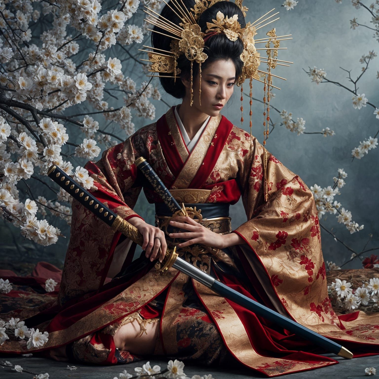 A majestic Japanese warrior woman