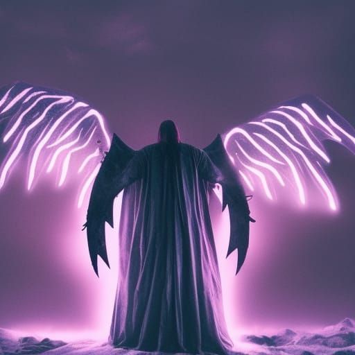 glowing white 
giant bloody vampire with wings standing
