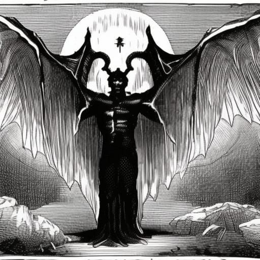 glowing white 
giant bloody vampire with wings standing