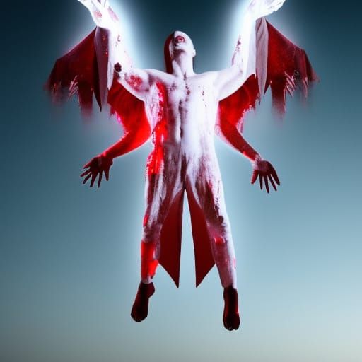 glowing white 
giant bloody vampire with wings standing