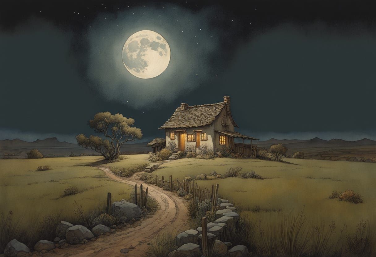 Arizona Night Scene in Storybook Illustration Style