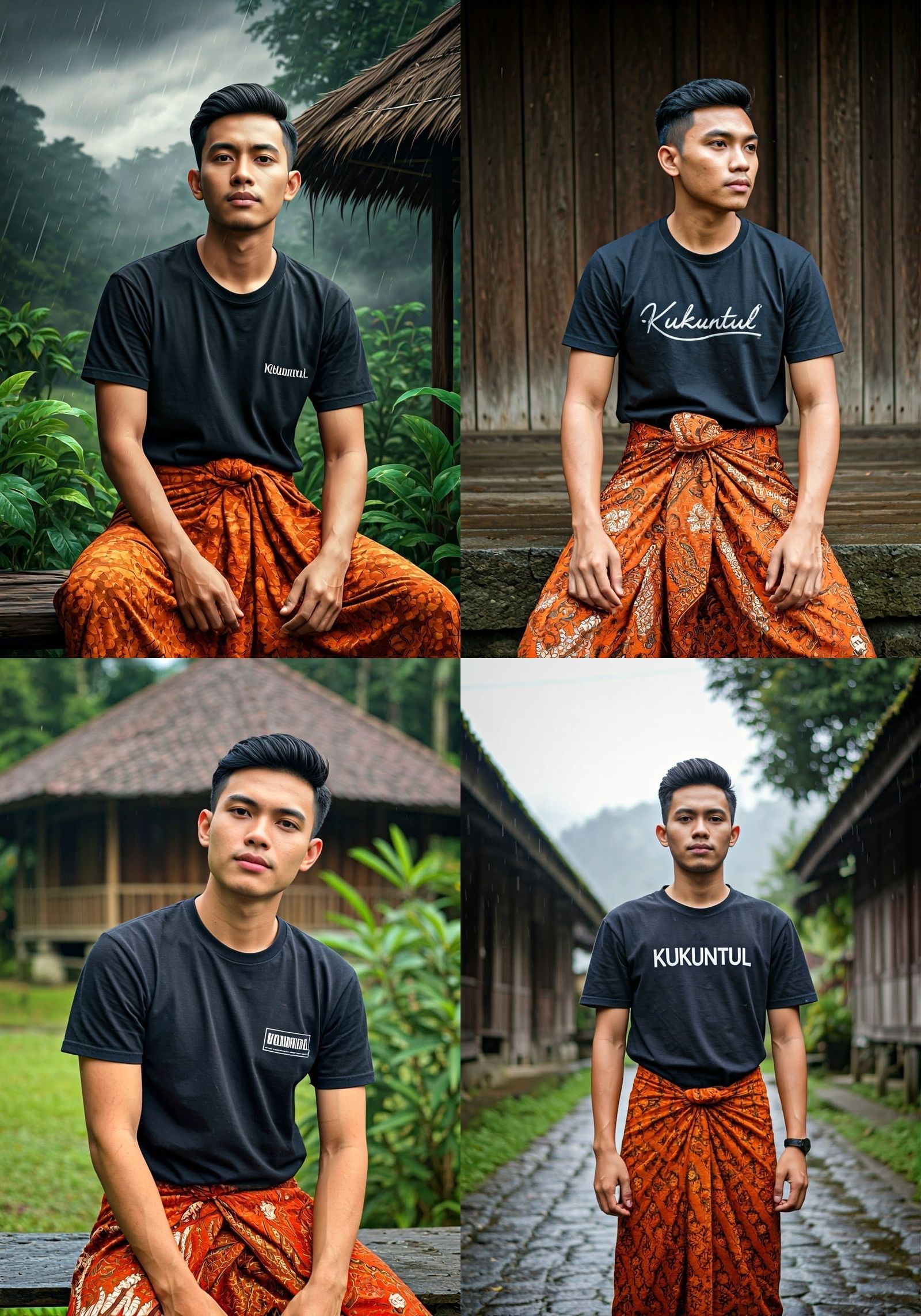 Young Indonesian Man Exudes Confidence in Traditional Villag...