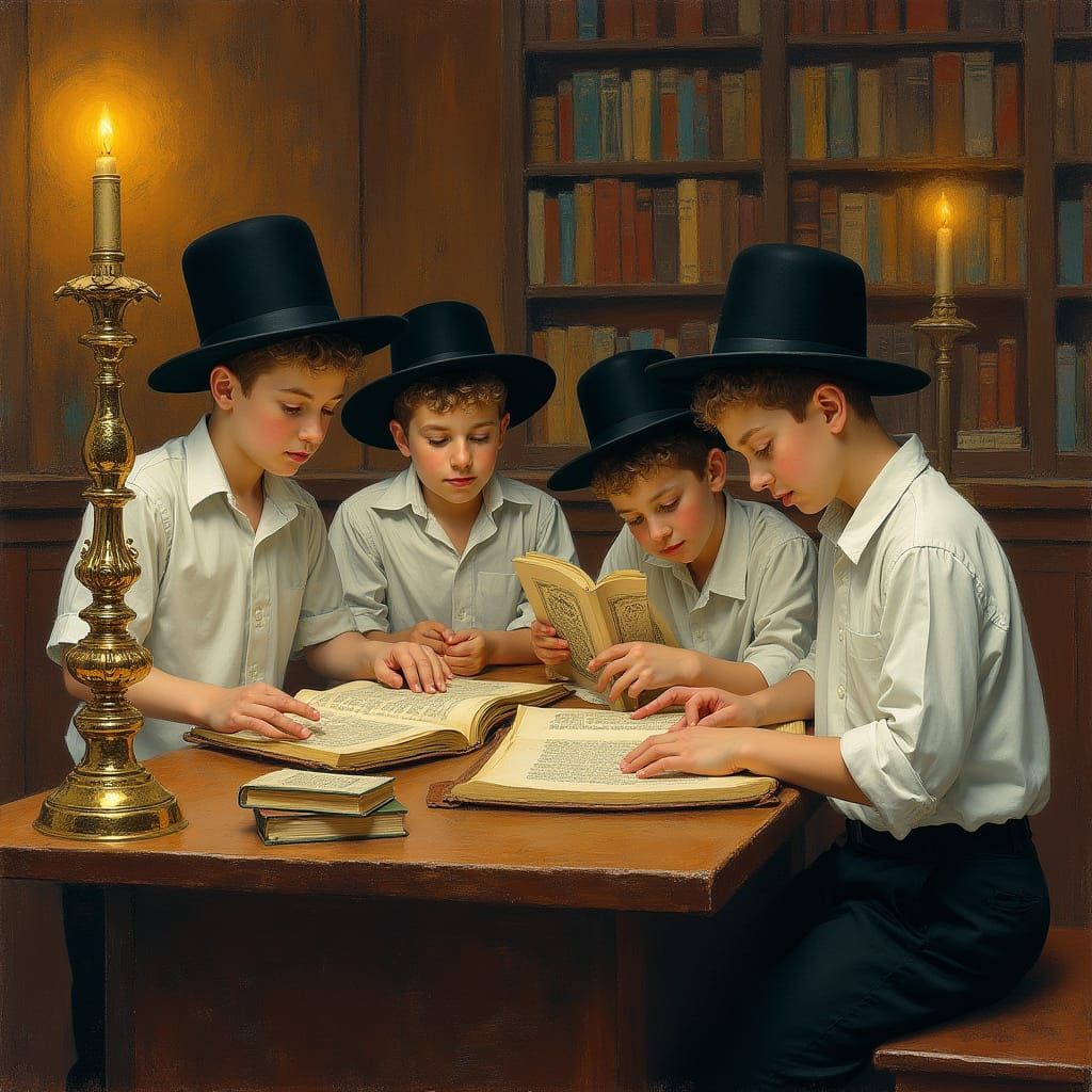 Orthodox Jewish Boys Study Talmudic Texts in a Traditional B...
