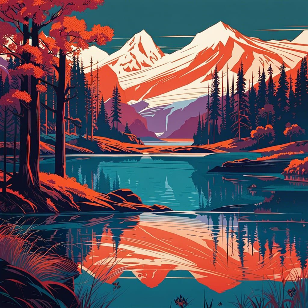 By Kilian Eng, landscape of Tranquil Lakes Reflections (SDXL Artist ...