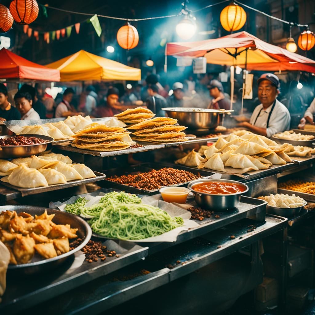 Vibrant Street Food Market at Night