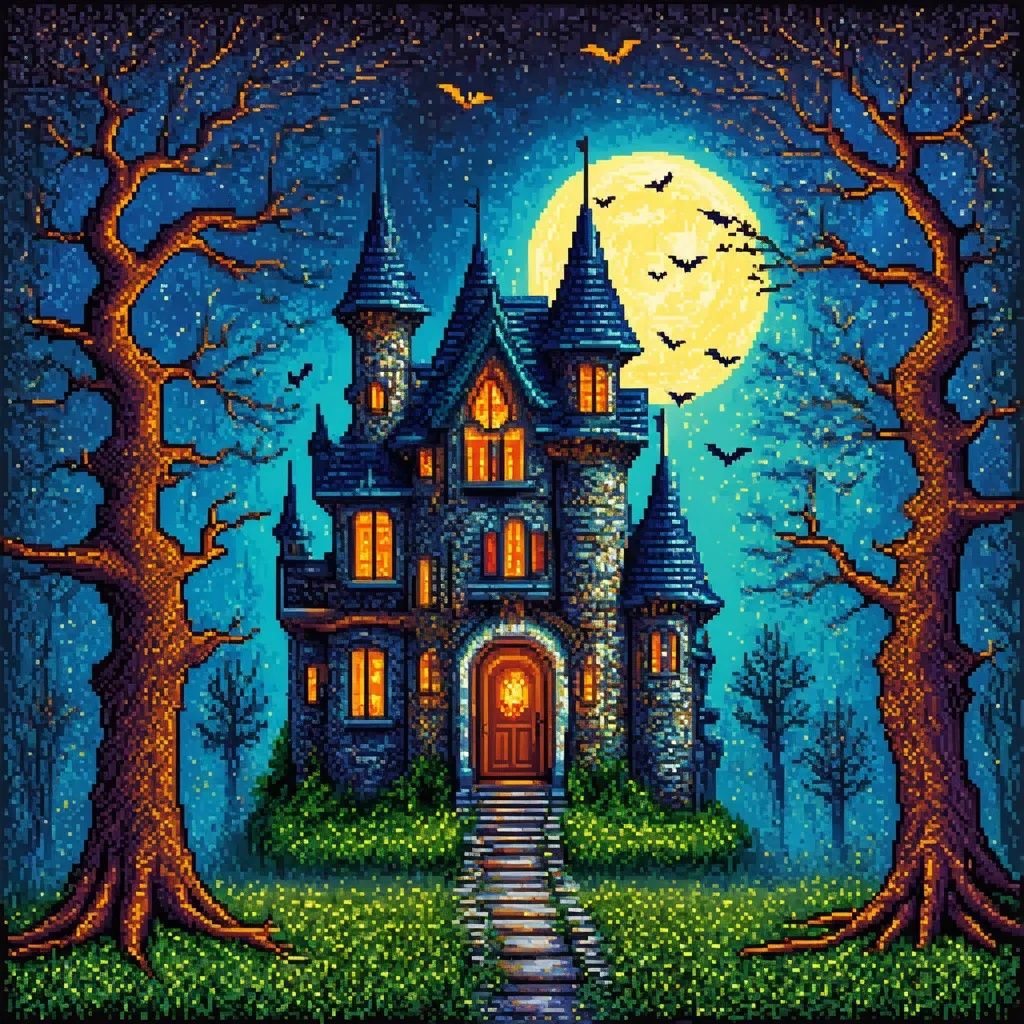 Decrepit Spooky Castle, pixel art