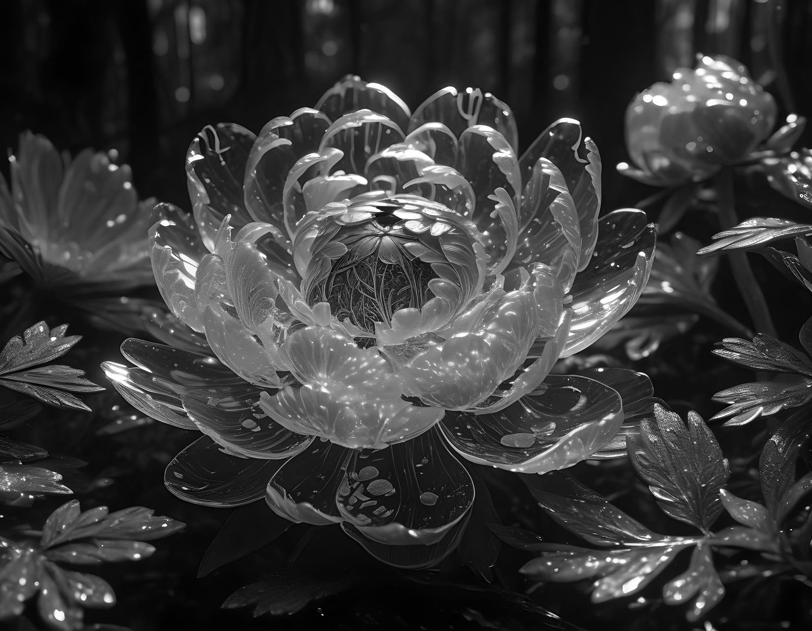 Greyscale Crystal Peony  by @Naybuh
