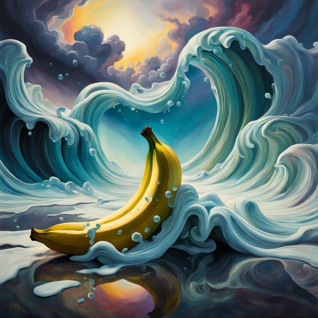 Dreamlike Scene with Swirling Clouds and Melting Forms