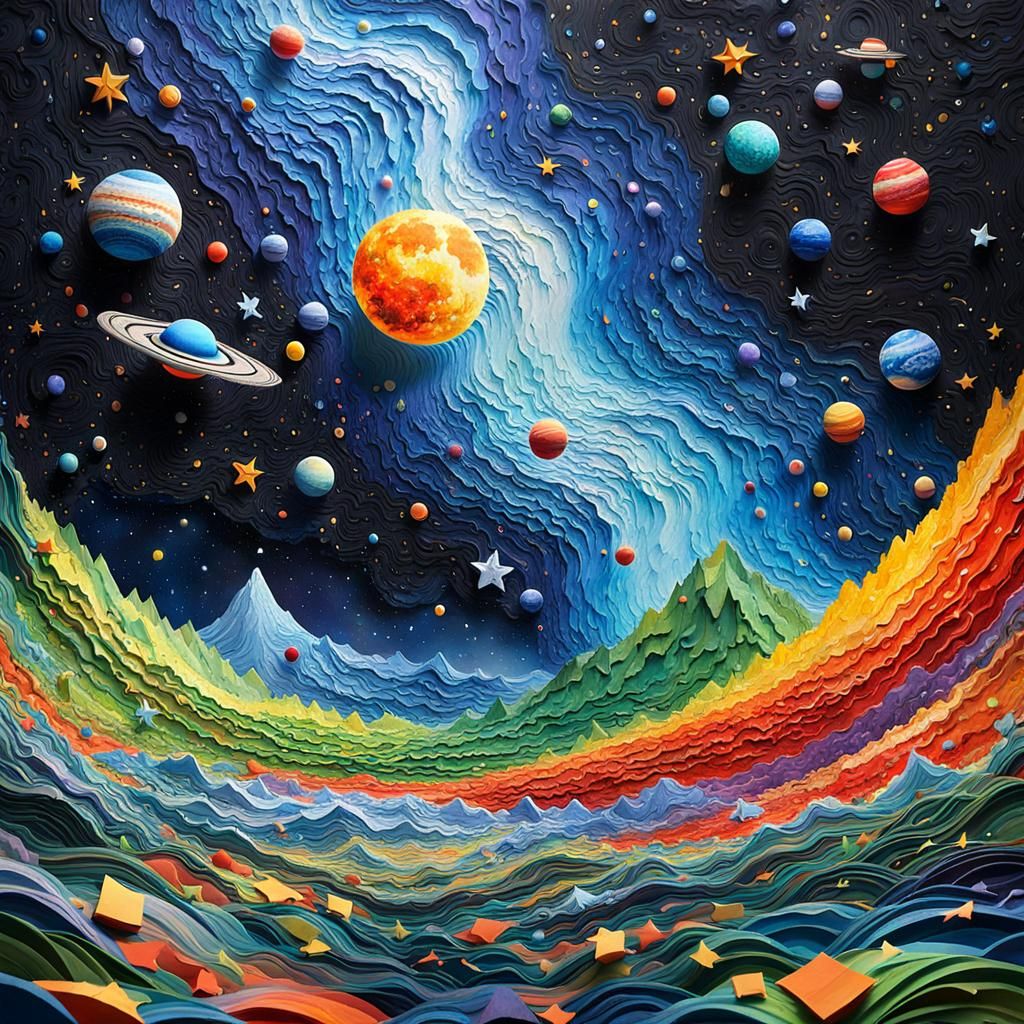 Award-winning ) Over Magical Galaxy Simulation Made Of Impasto Paper 