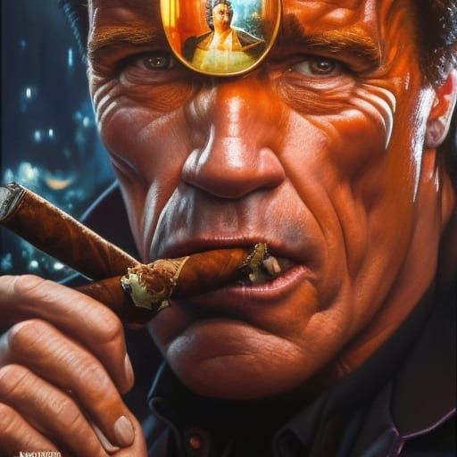 Arnold Schwarzenegger smokes a lit cigar linkedin profile picture