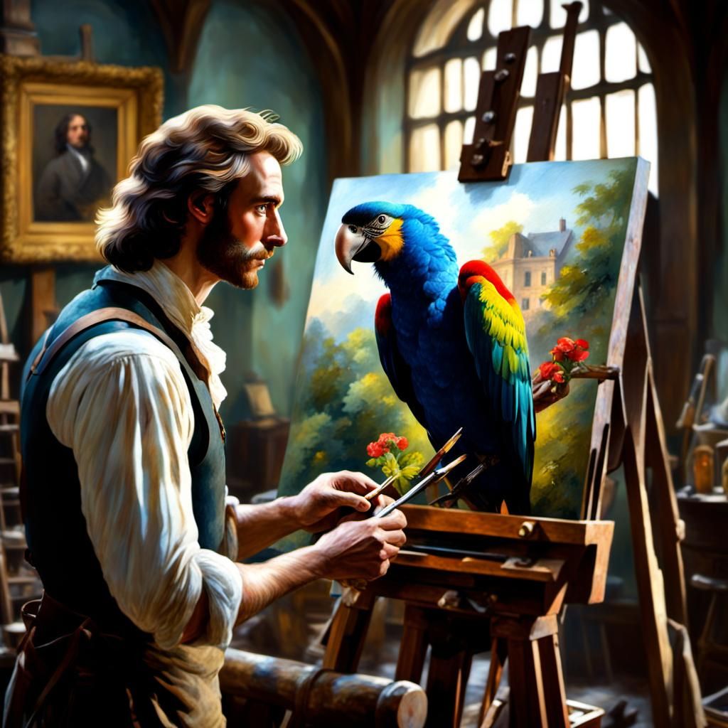 In-Progress Painting of A Macaw by John James Audubon
