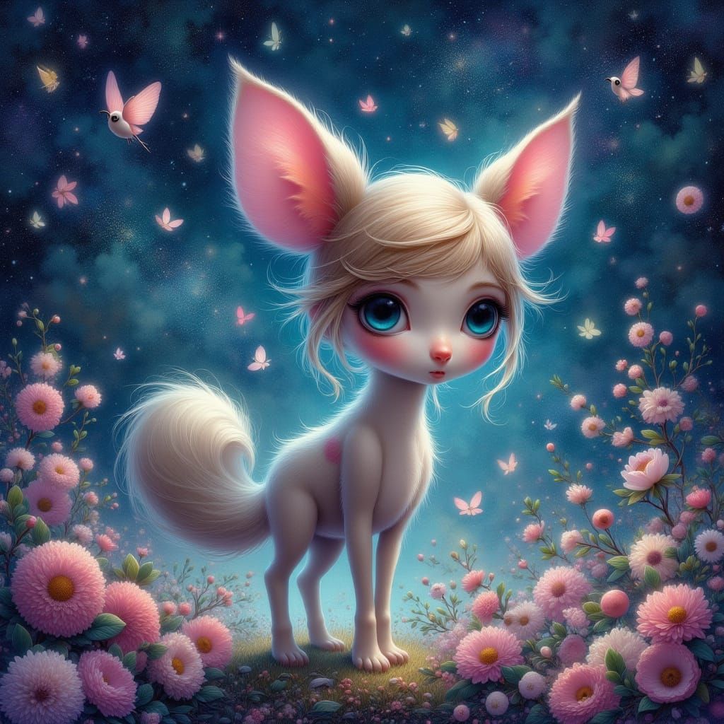 Painterly Baby Forest Critter in Rococo Fantasy Style