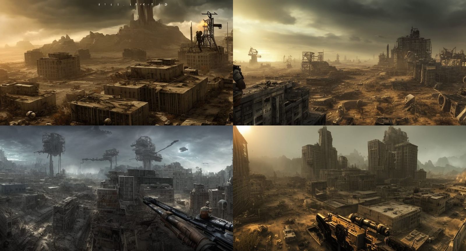 Post apocalyptic landscape with a sniper shooter on the top ...