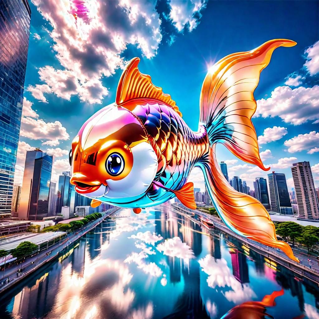 Large shiny inflatable metallic foil helium balloon chibi goldfish ...