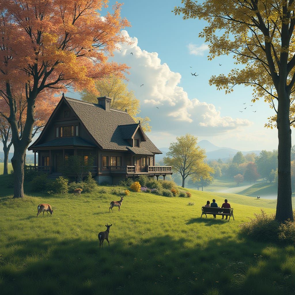 Hyperrealistic Dream House in Rural Landscape