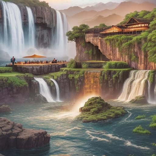 The Most Huge and Dangerous Waterfall with  dinner restauran...