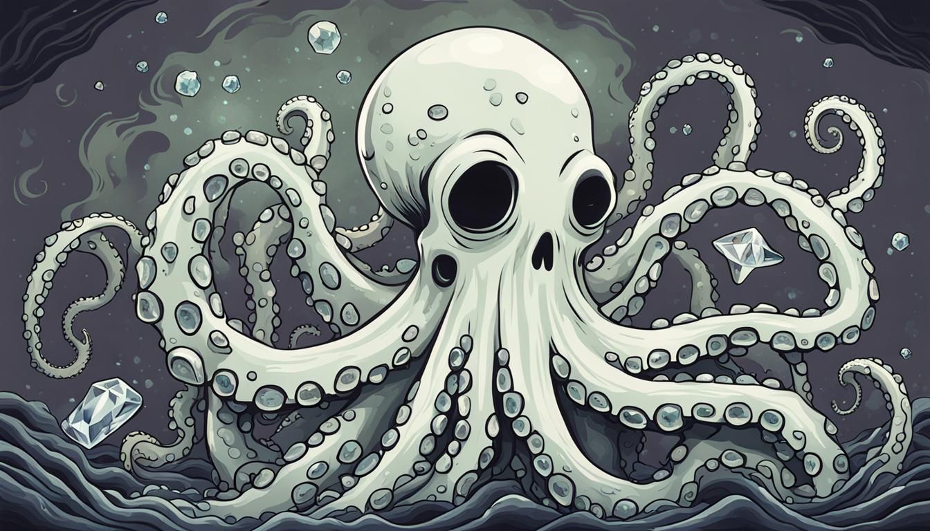 The ghost of an octopus holding a crystal. 