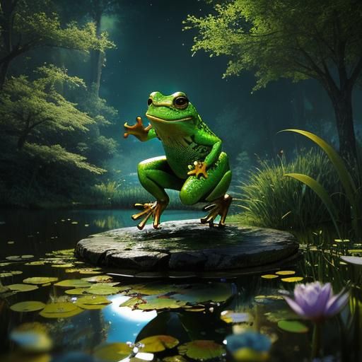 A jumping frog at a small pond