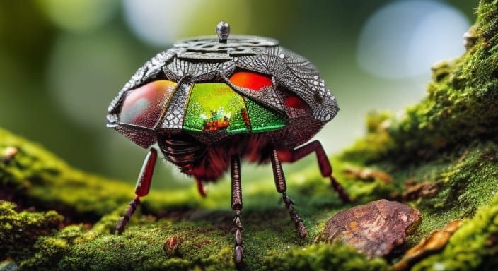 Full-body macro shot of bug with big eyes, by bordalo II, En...