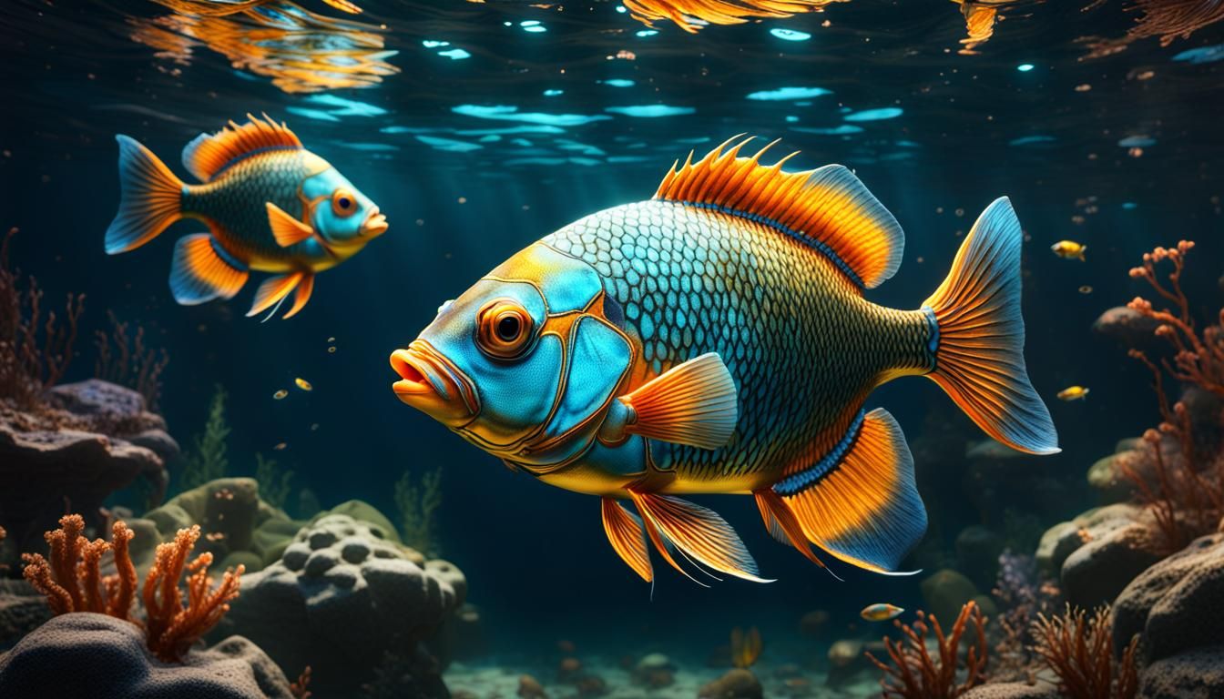 Extremely detailed elaborate adorable fish near the waters s...