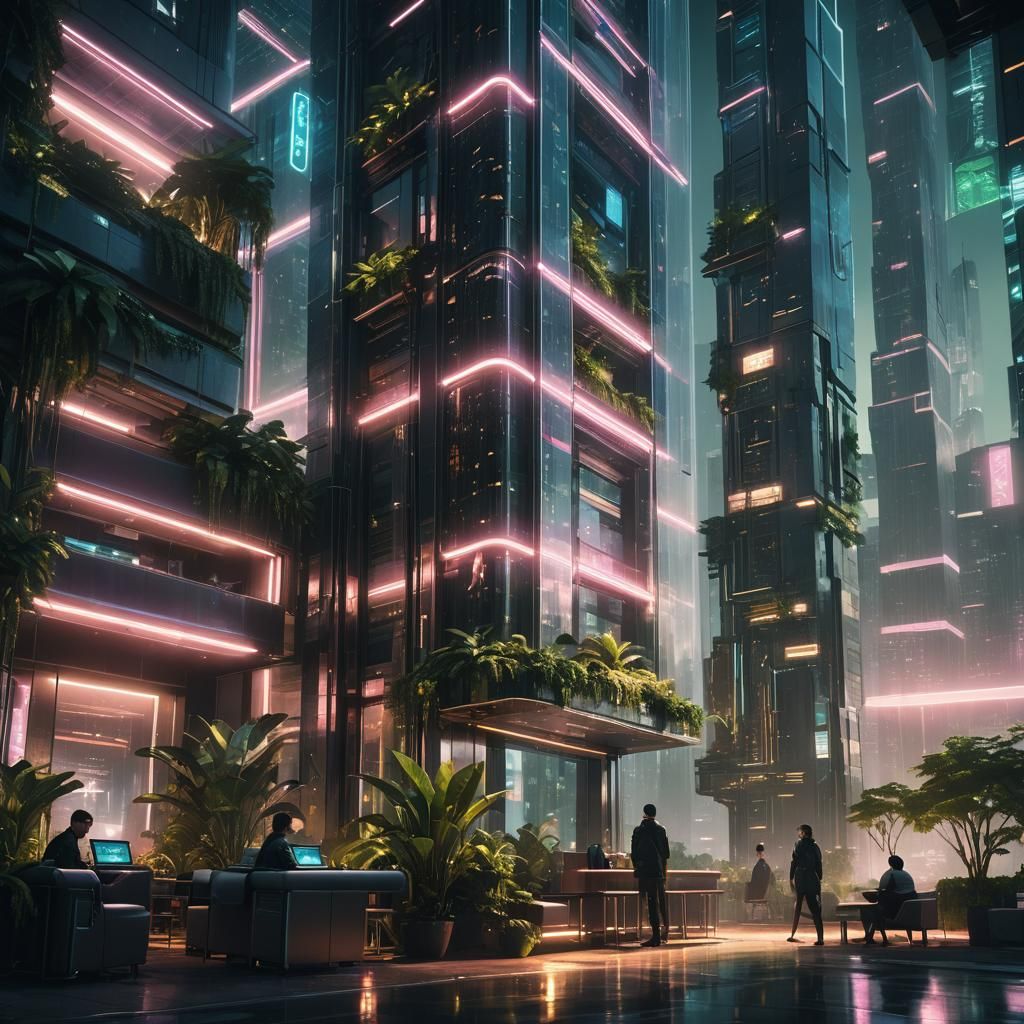 Cyberpunk Skyscraper in a Futuristic Cityscape