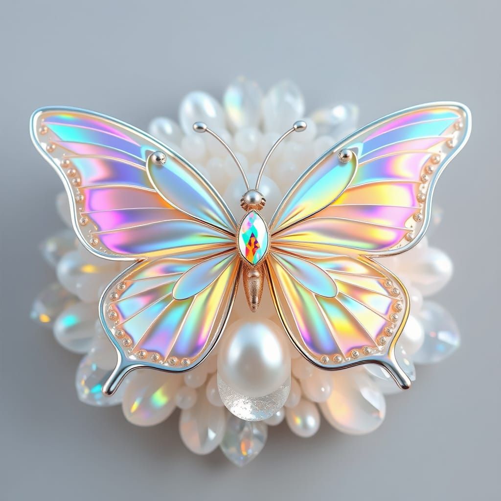 Iridescent Butterfly Amongst Pearlescent Echeveria and Preci...