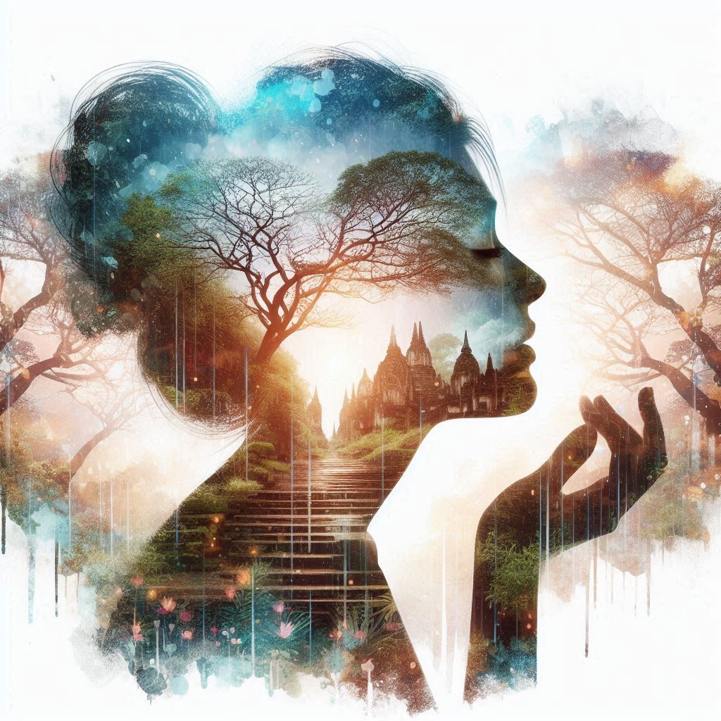 double exposure beautiful fantasy DALL-E 3 portrait landscap...