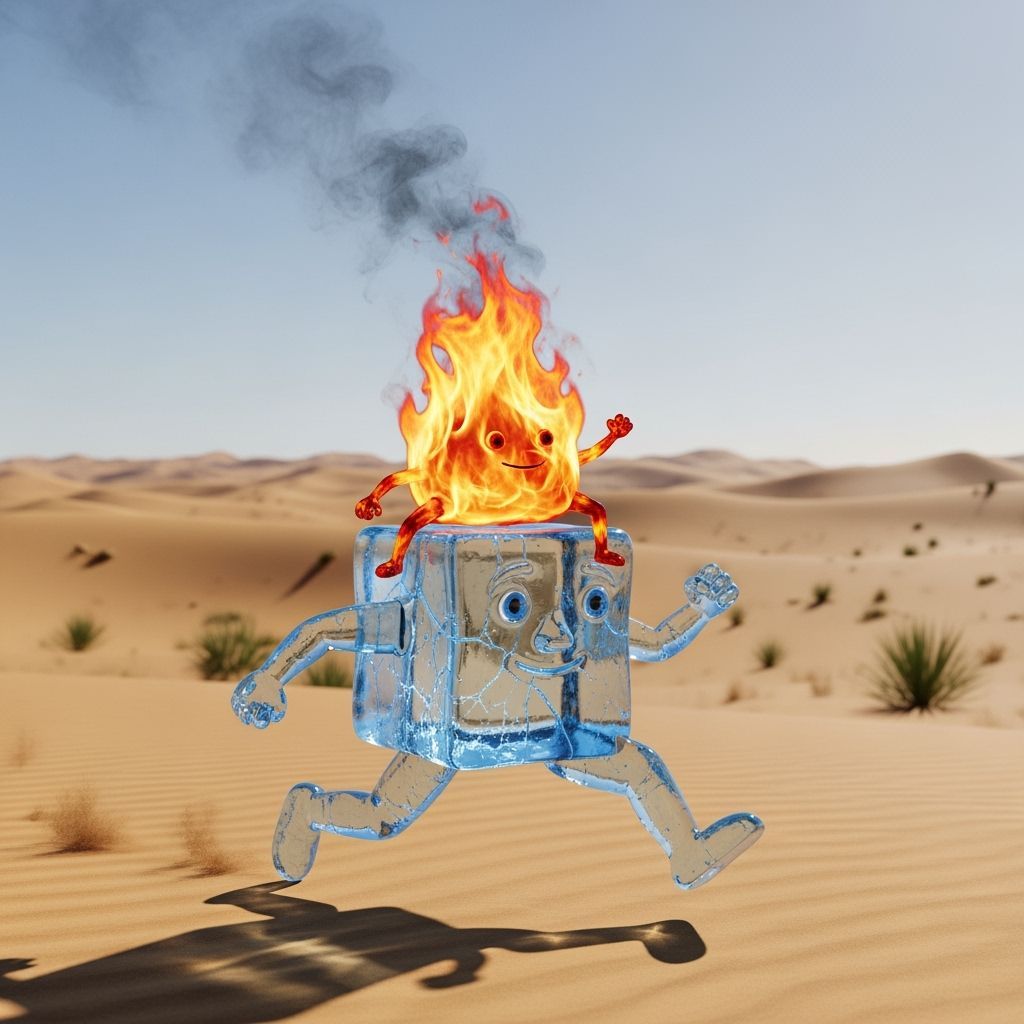 Ice Cube with Fire Hat Gallops Through Desert