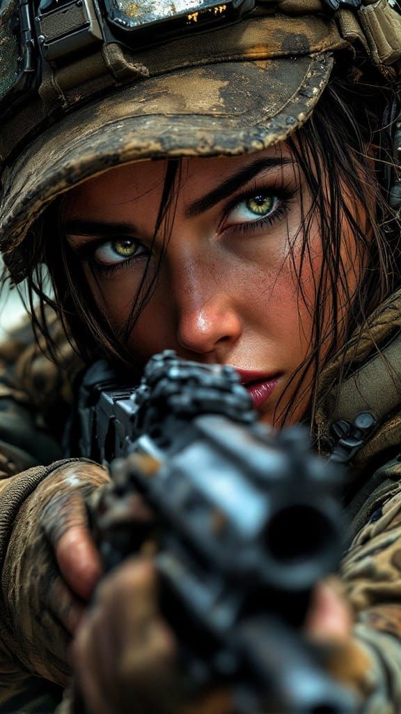 Tactical Woman in Gritty Close-Up - AI Art