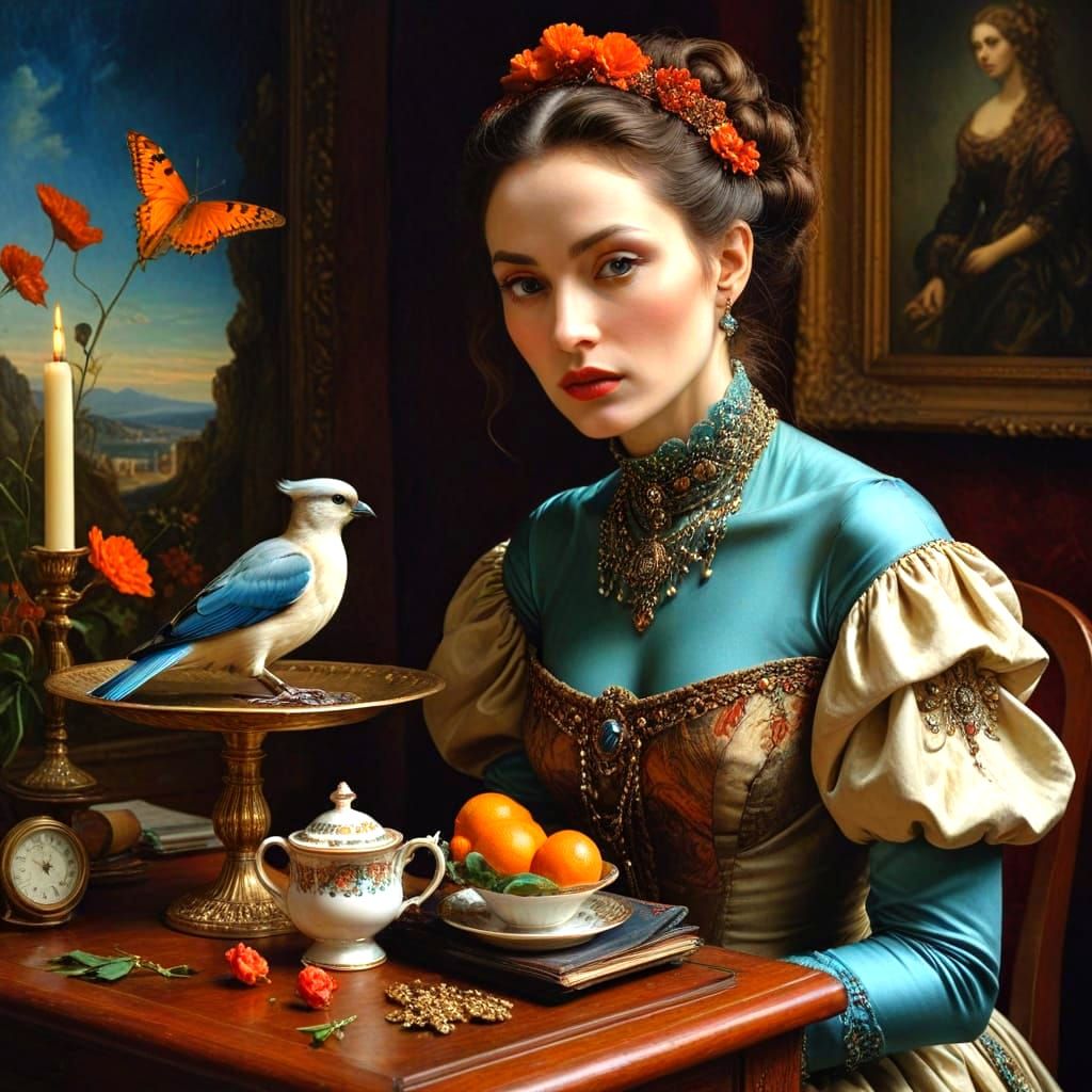 Surreal Portrait of a Mysterious Lady in a Dramatic Scene