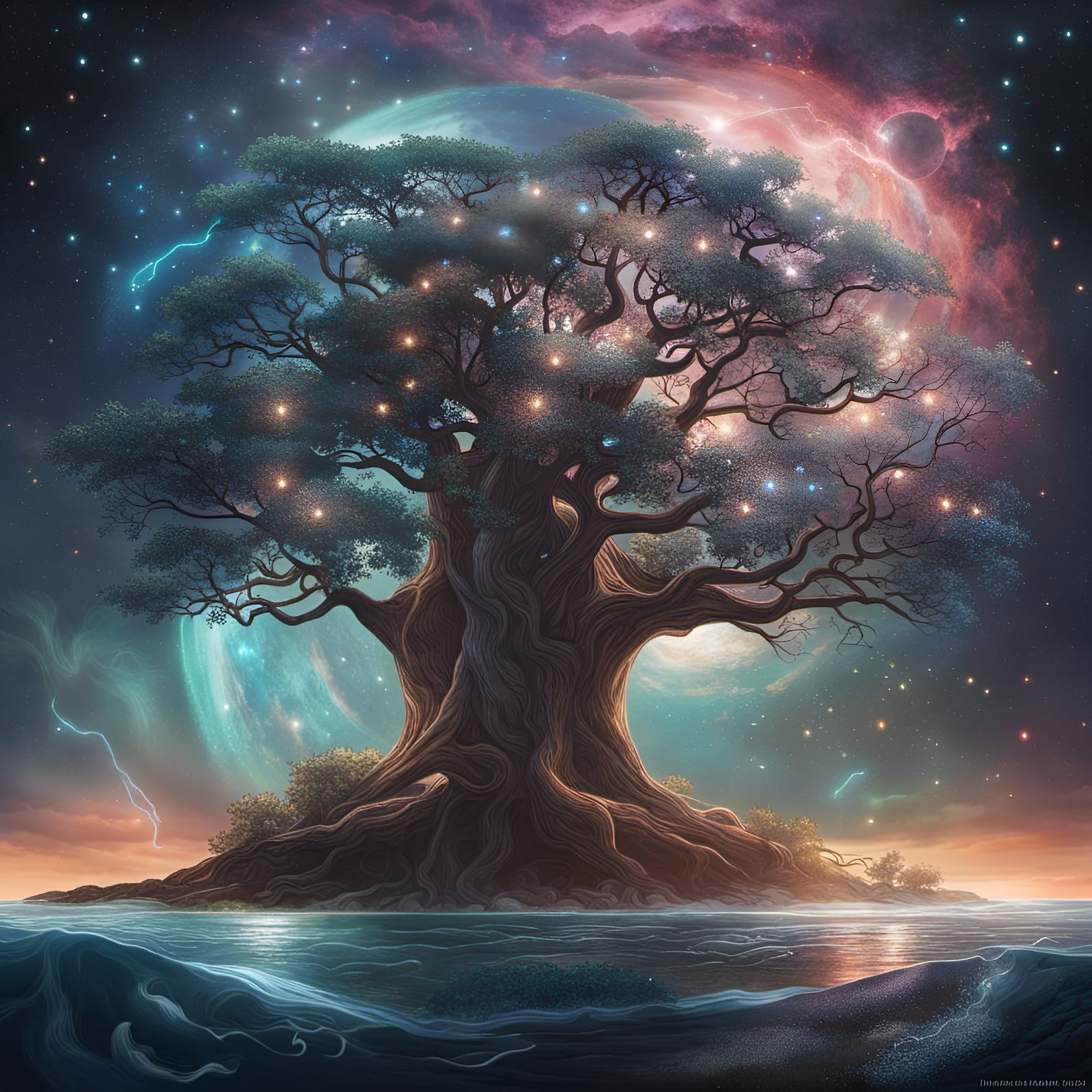 a beautiful landscape with an ancient mystical tree in, Stable Diffusion