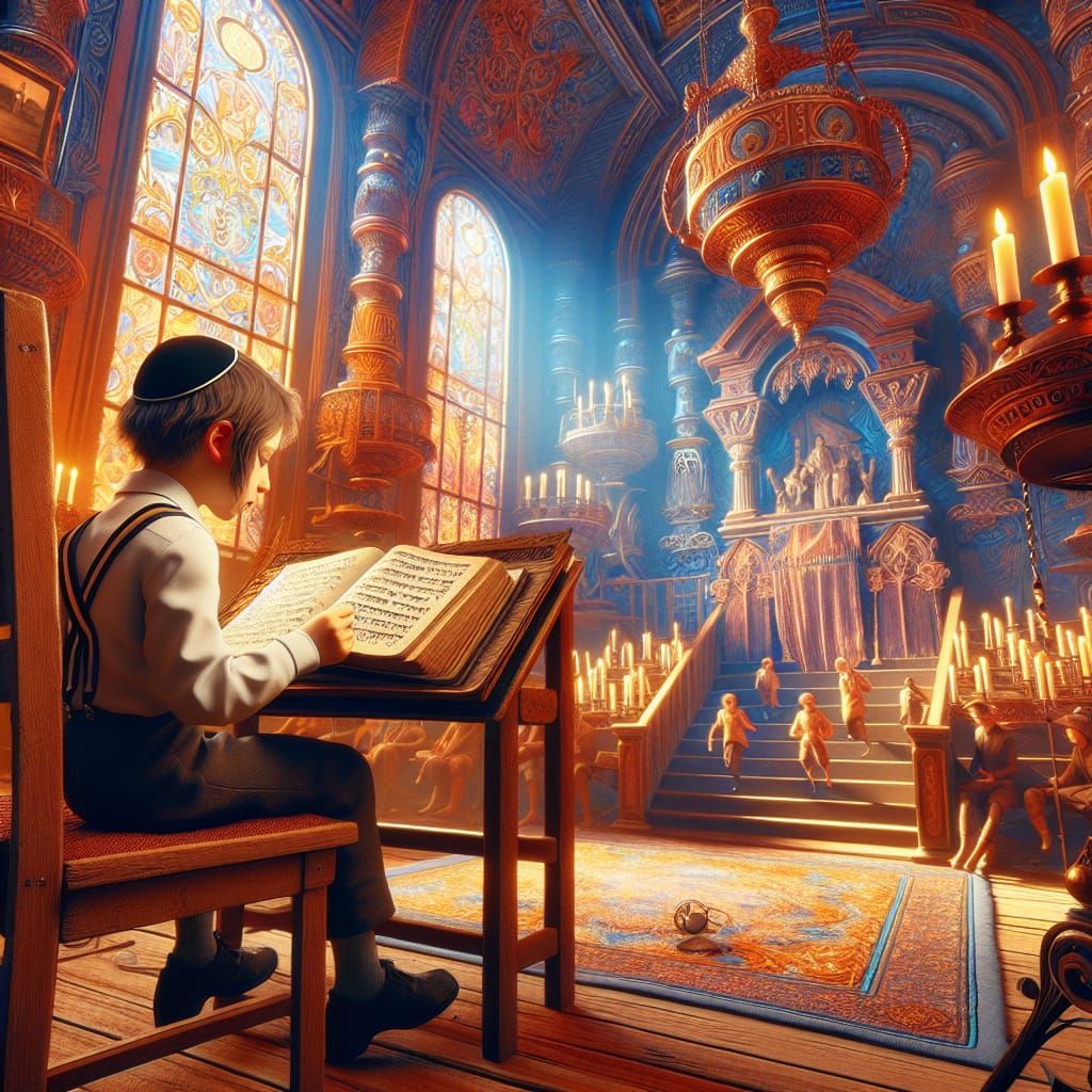 Whimsical Jewish Boy Study in Fantasy Landscape