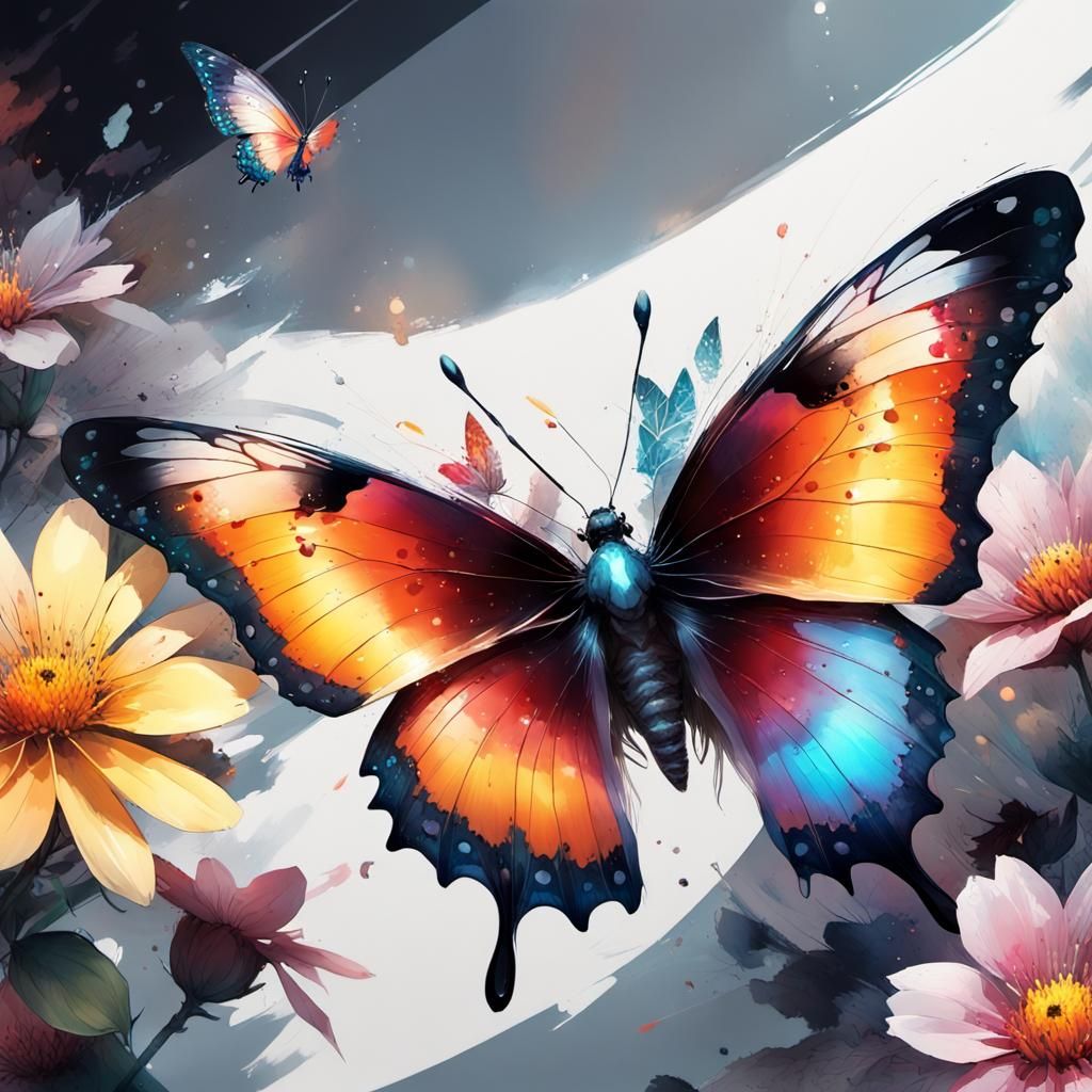 Butterflies & Flowers - AI Generated Artwork - NightCafe Creator