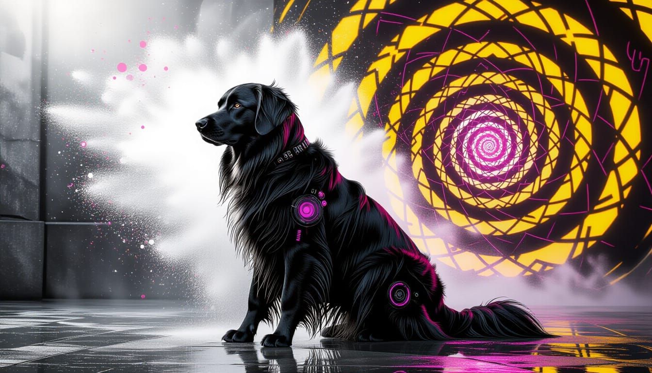 A dog's sprint under New York's pink-veined storm