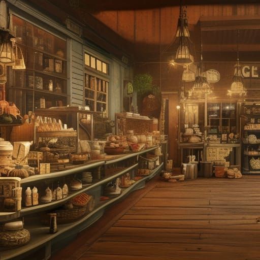 vintage general store interior late 1800's,  Asymmetry, ecle...