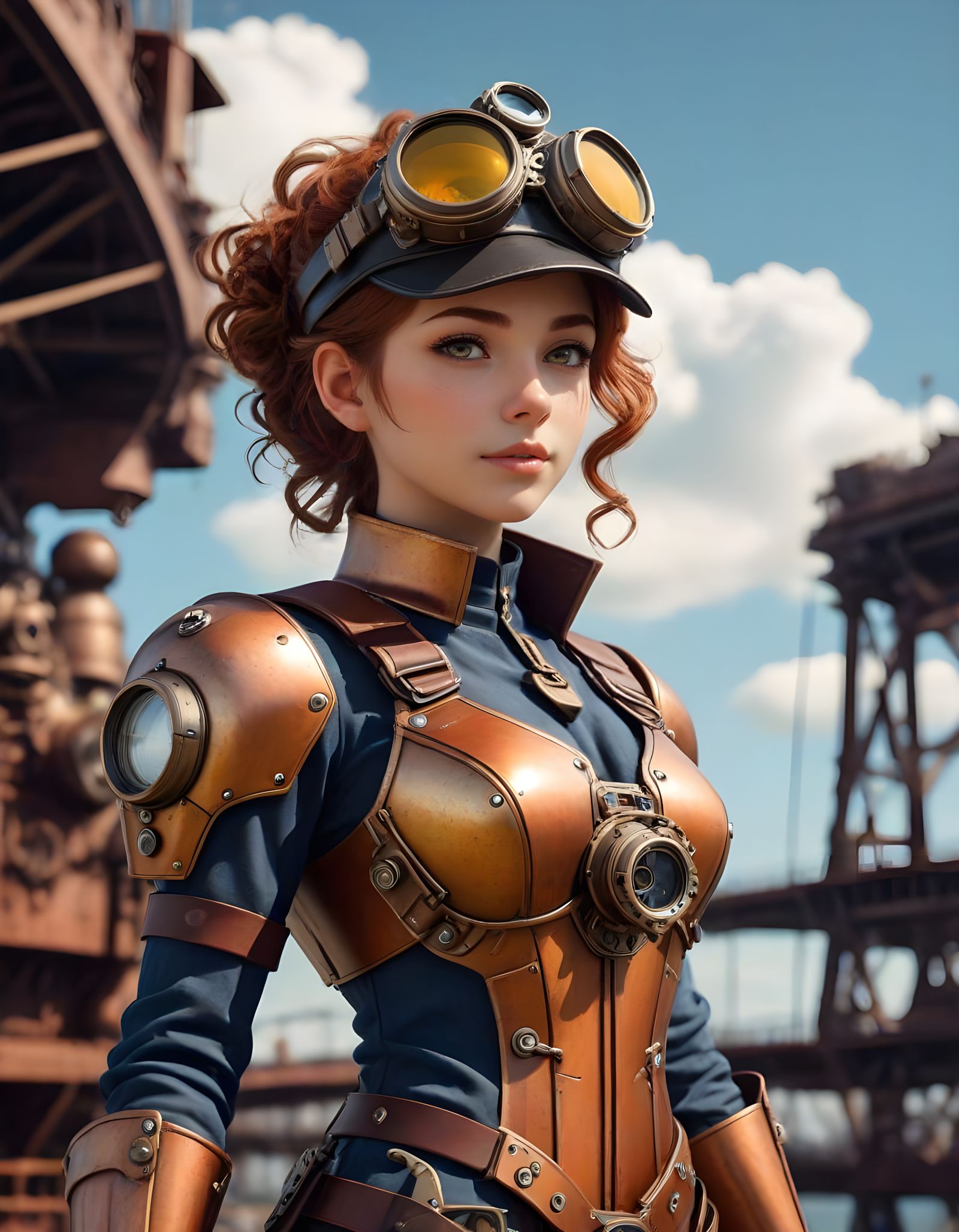 Anime Steampunk Pilot and Her Giant Mech Suit