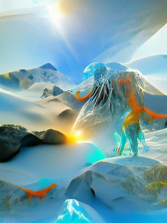 Alien Glaciers Meet Tropical orange mythical man #film detai...