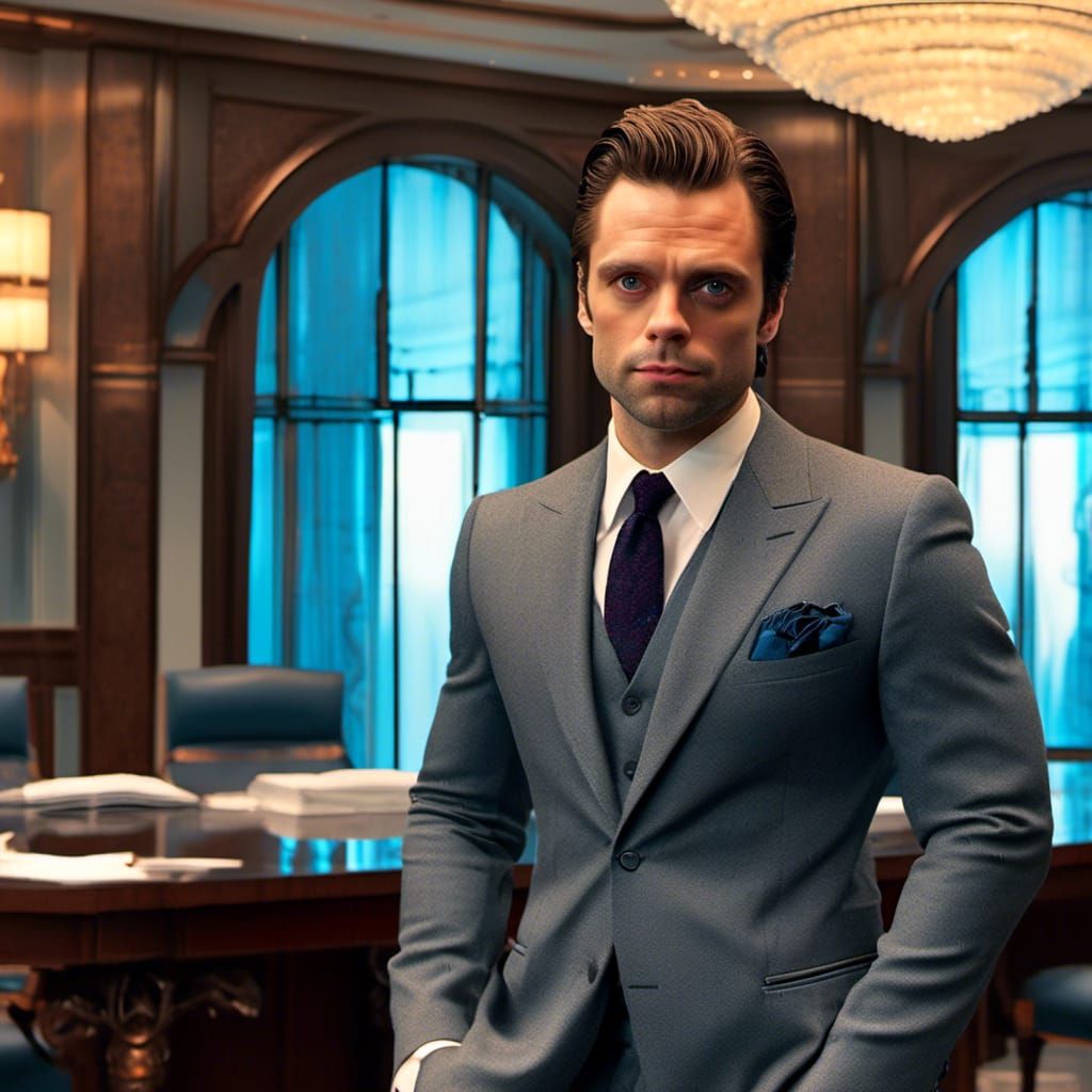 A beautiful highly detailed actor Sebastian Stan in a badass...