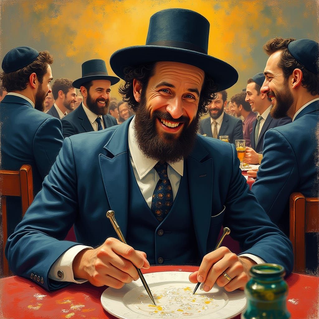 Joyous Tish: A Hasidic Gathering in Chagall Style
