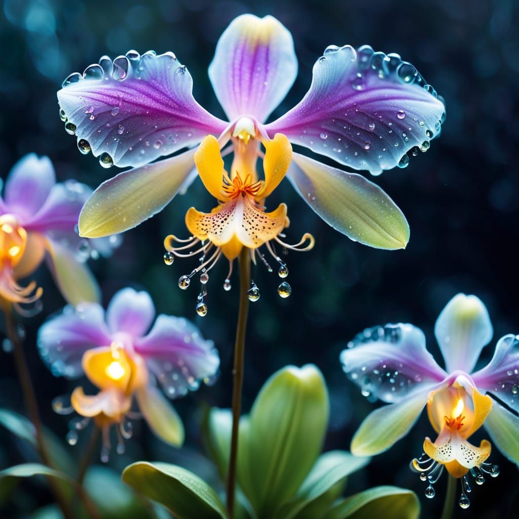 Ethereal, Glowing Rose-Orchid-Jellyfish in Dreamy, Soft Focu...