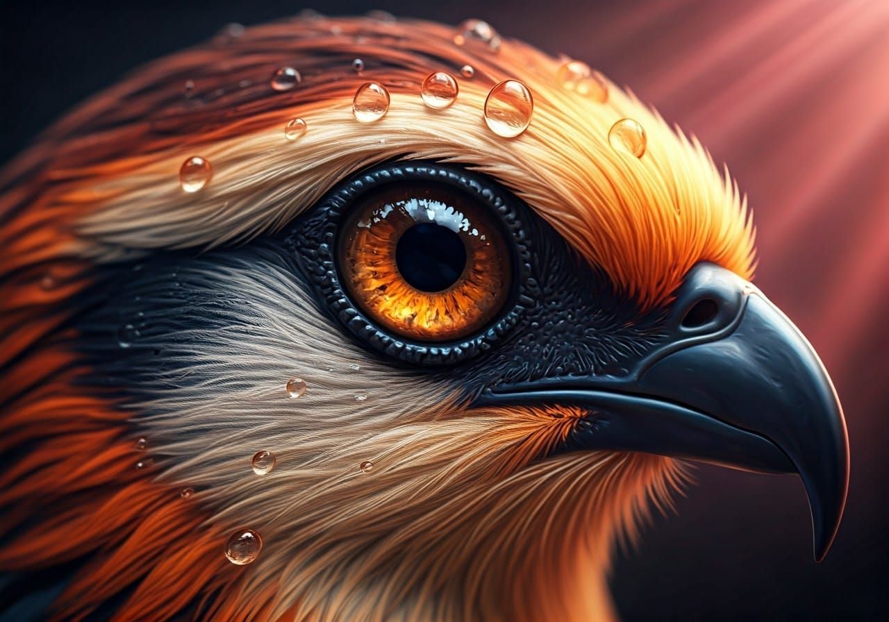 a close up macro photograph of a beautiful bird with detailed textured dew drops covering its head and ...  by @AutumnBear