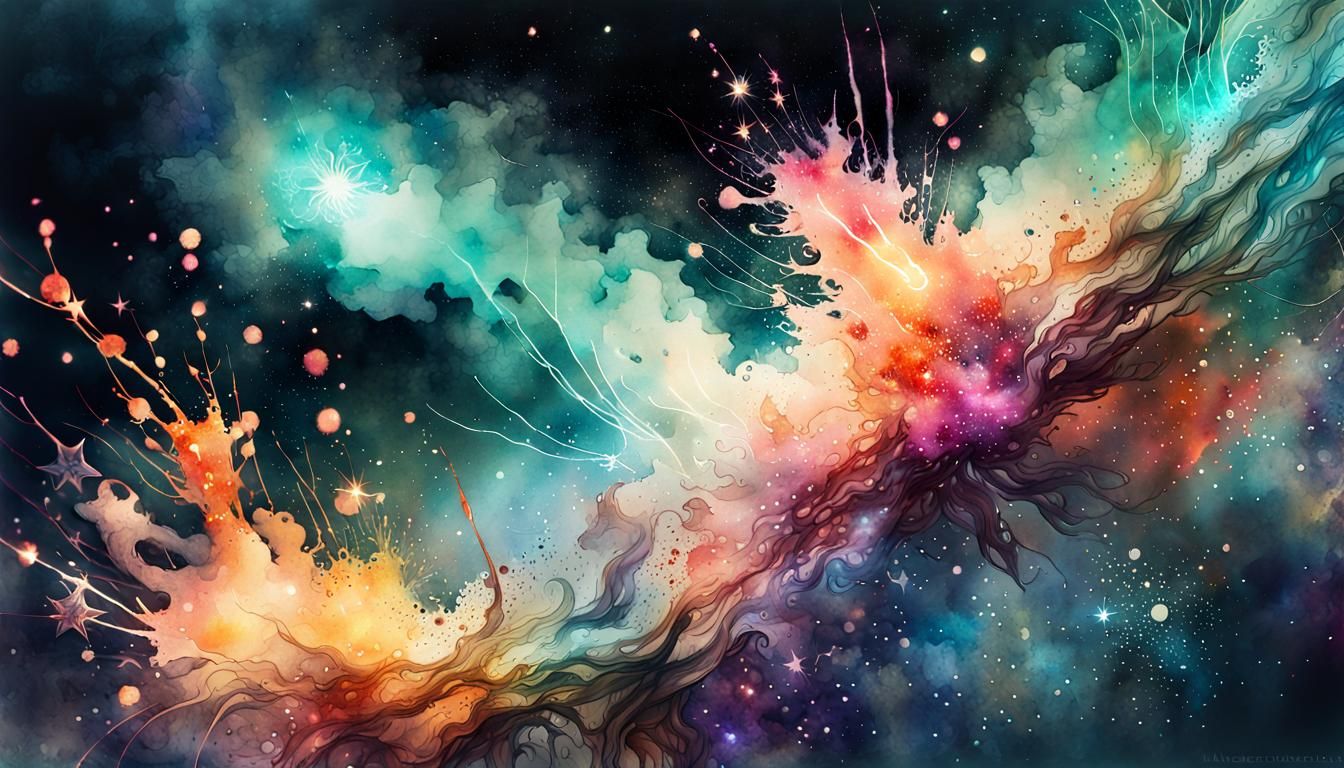 nebula, watercolor, splash art effect, Magical luminescent s...