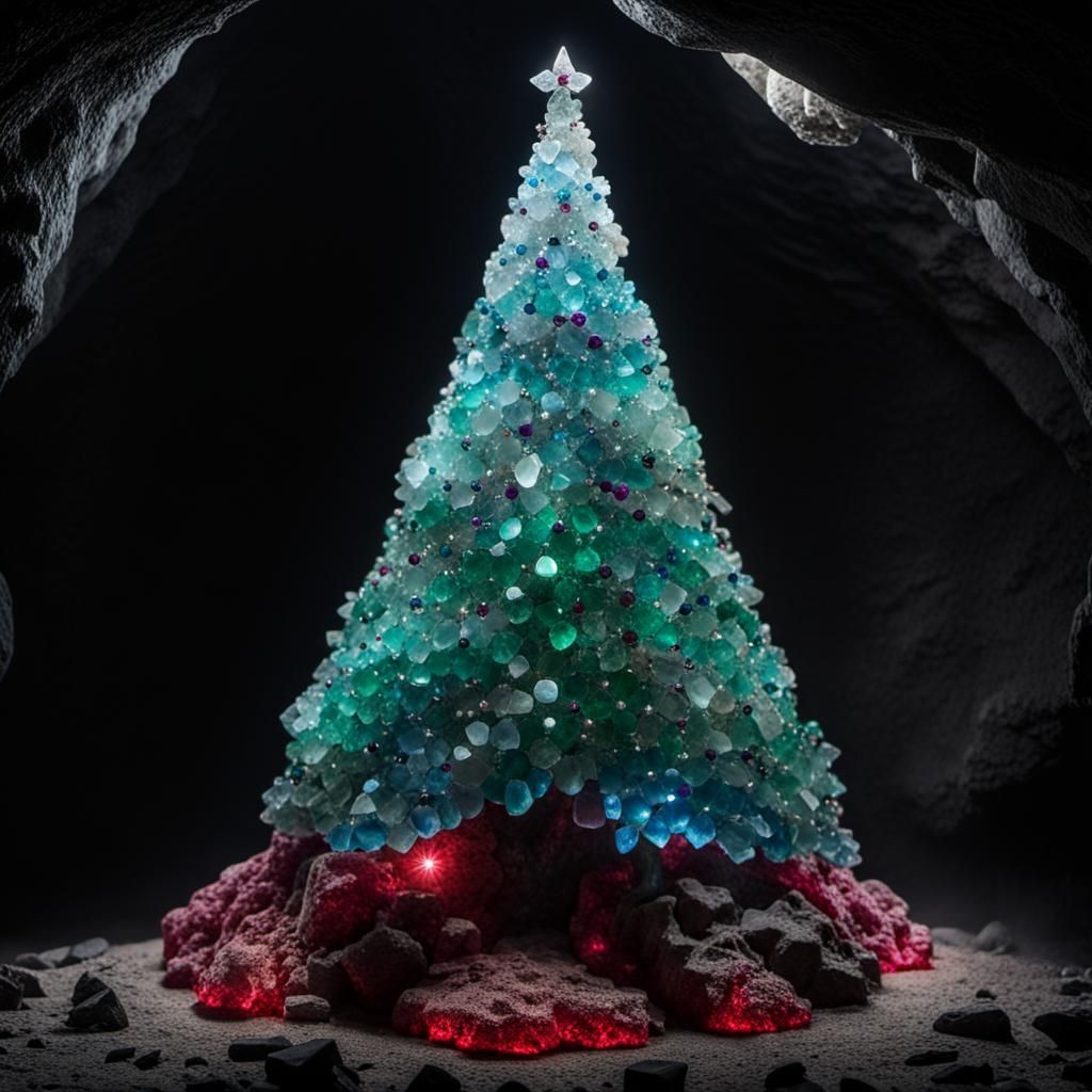 Christmas tree from lava and gemstones in a lava cave  by @ThomasG