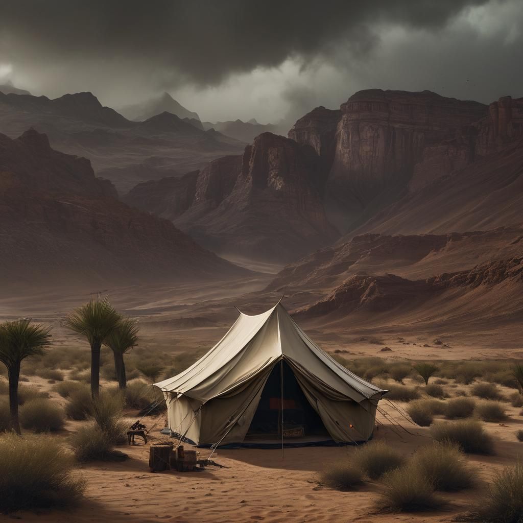 A tent in the stormy desert. - AI Generated Artwork - NightCafe Creator