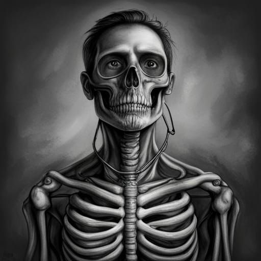 Hyperdetailed Charcoal Drawing: Smiling Skeleton at Gallows